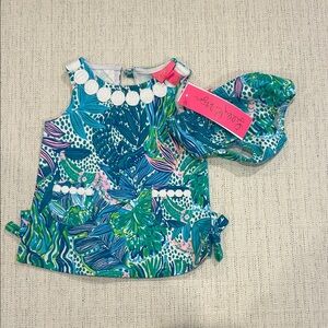 NWT Lilly Pulitzer Blue and Green Baby Dress Set